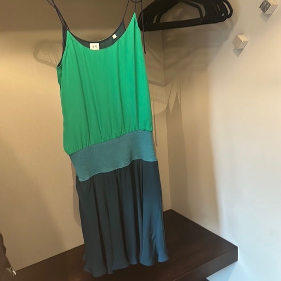 Halston chiffon spaghetti strap green and blue dress - Picture 3 of 8